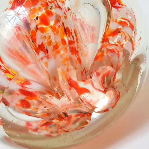 Glass Blown Paperweight Handmade Medium Orange White Swirl Unique Bubble… - Picture 10 of 11